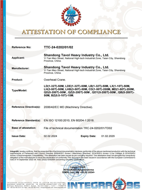 Overhead Cranes CE Certificate